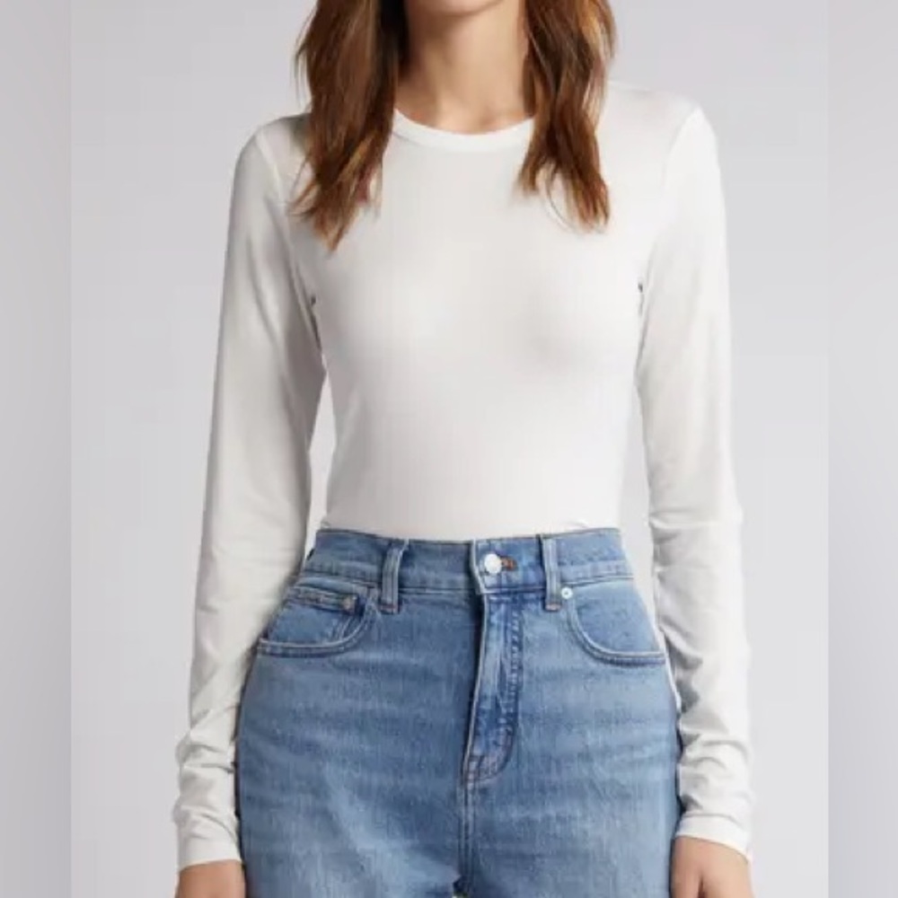 White long sleeved Rag&Bone knit crewneck t shirt Large NWT
